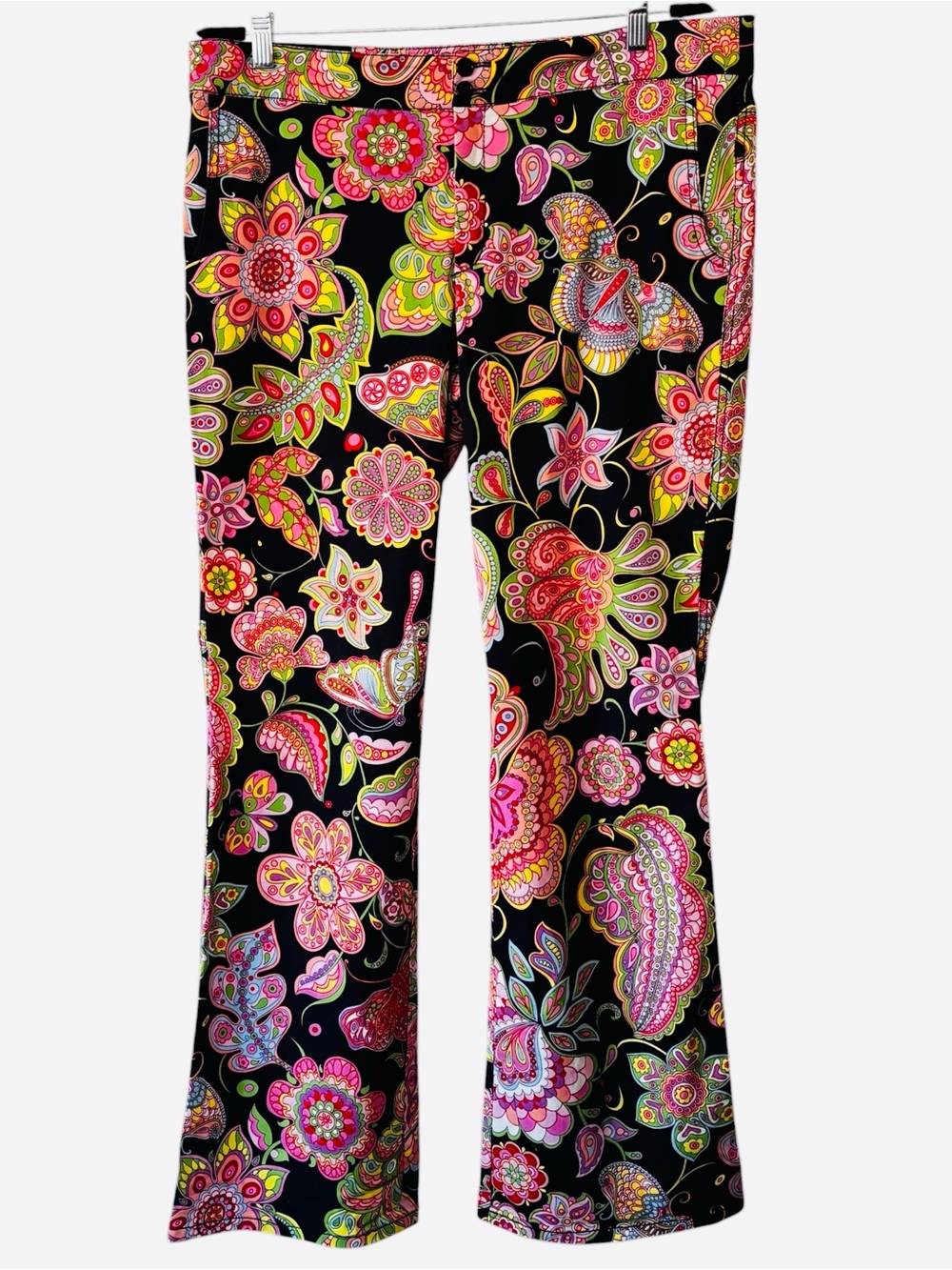 Escada Sport Kate Pants Womens 46 Us 16 Black Colorful Floral Paisley Flare Leg - Picture 3 of 15